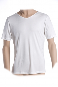 Unterhemd, Shirt, V-Ausschnitt, 100% Seide, Interlock, Weiss, L